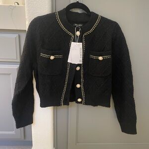 Urban revivo Chic Black Cropped Cardigan with Gold Accents small